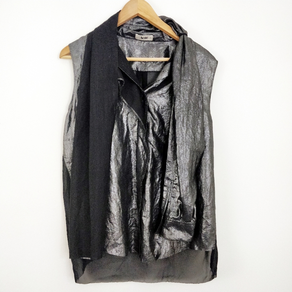 Acne Patrice Metallic Silver Blouse 38 8 - Picture 2 of 10